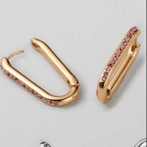 Avon Studio 1886 Goldtone perfect pave Hoop Earrings pink red stones